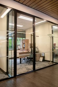 Hallway: Single Glazed walls with Framed Pivot Doors