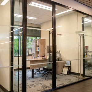 Hallway: Single Glazed walls with Framed Pivot Doors