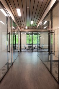 Private Office: Single Glazed Walls with Framed Pivot Doors